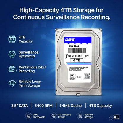 D25 4TB Internal CCTV Surveillance Hard Disk for DVR & NVR | 24x7 Recording SATA HDD | Compatible with Hikvision CP Plus Dahua TP-Link | 2 Year Warranty | WeKart Online Store