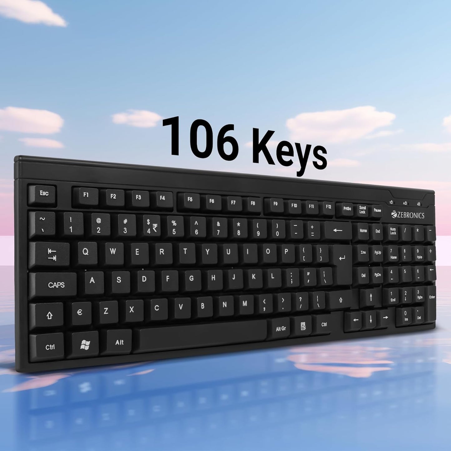 ZEBRONICS ZEB-K35 Slim Spill Proof USB Wired Keyboard Side View Black India