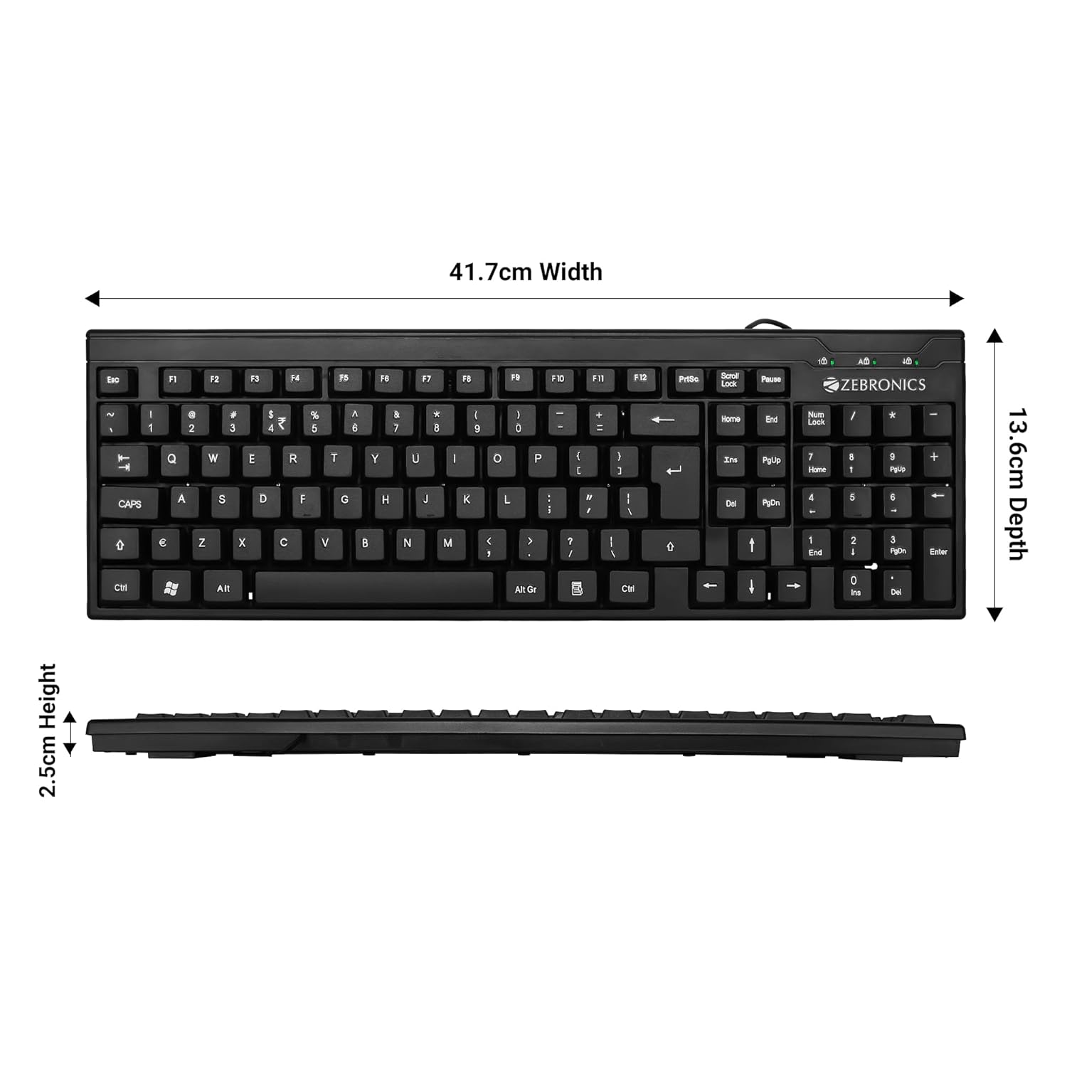 ZEBRONICS ZEB-K35 Keyboard Dedicated Indian Rupee Key Close Up USB Wired Black