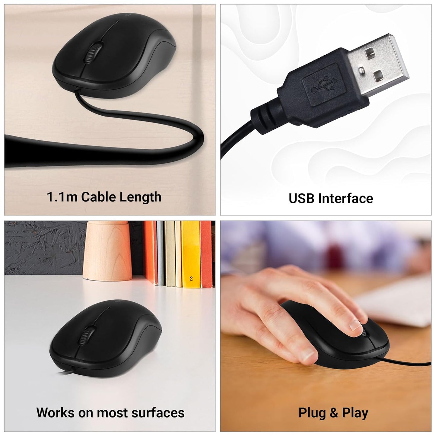 Zebronics Zeb-Comfort Mouse Bottom Label – 1000 DPI Optical Sensor Wired USB Mouse India