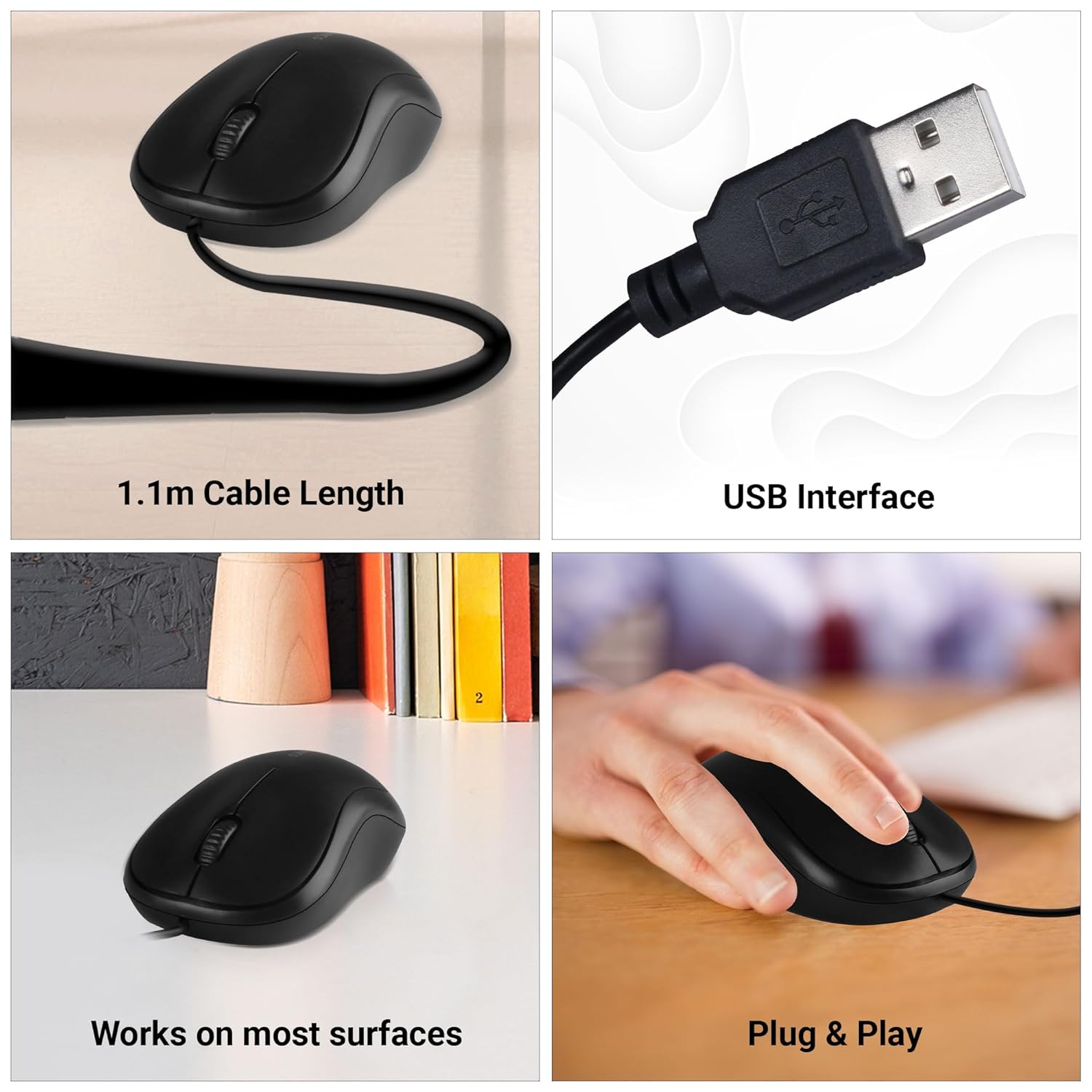 Zebronics Zeb-Comfort Mouse Bottom Label – 1000 DPI Optical Sensor Wired USB Mouse India
