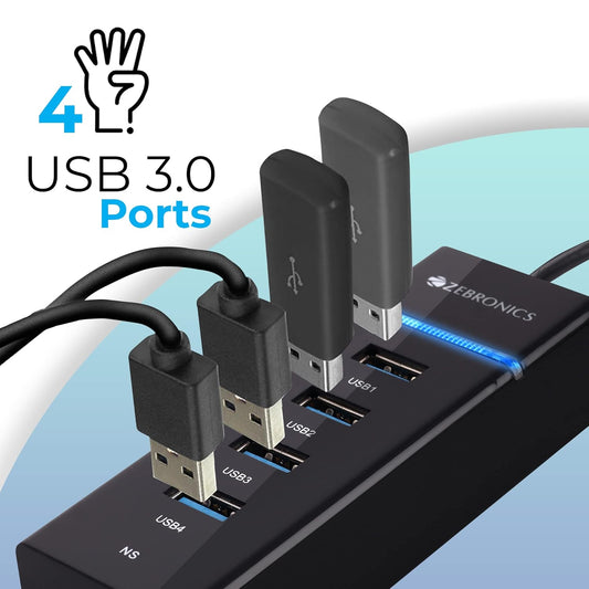 Zebronics USB 3.0 hub with 15cm cable for laptop and desktop