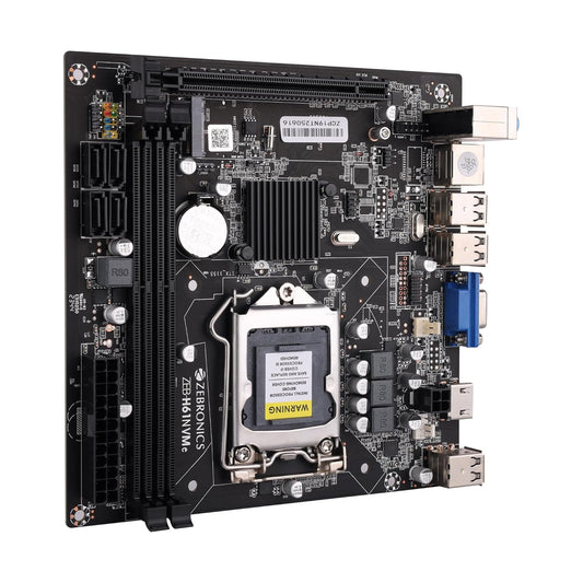 Computer motherboard with CPU socket on a white background