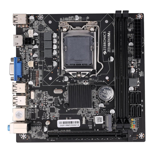 Computer motherboard with Zebronics branding on a white background