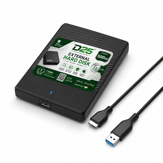 D25 500GB External Hard Disk USB 3.0 Portable Storage Drive
