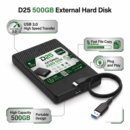 D25 External Hard Disk for Laptop and PC
