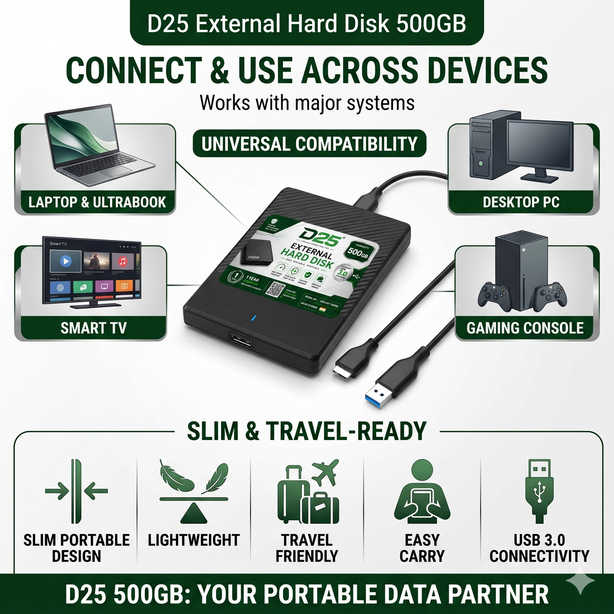 D25 External Storage Device with Warranty

