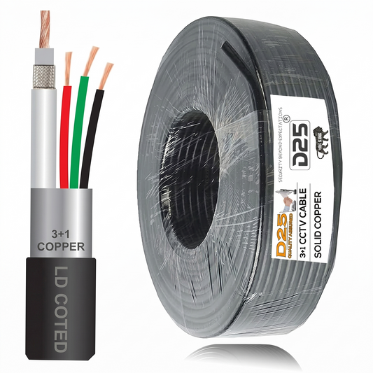 D25 Pure Copper 90 Metre 3+1 CCTV Coaxial Cable Black RG59 BNC for Security Camera DVR