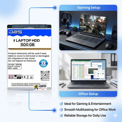 D25 500GB Laptop Hard Drive 2.5inch, HDD SATA 6 Gb/s, ‎5400 RPM, High Speed Data Transferability with 2 Years Warranty