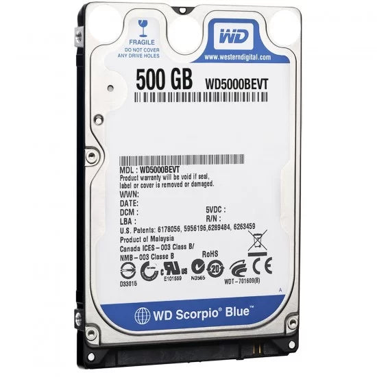 WD Blue laptop hard drive 500GB SATA storage
