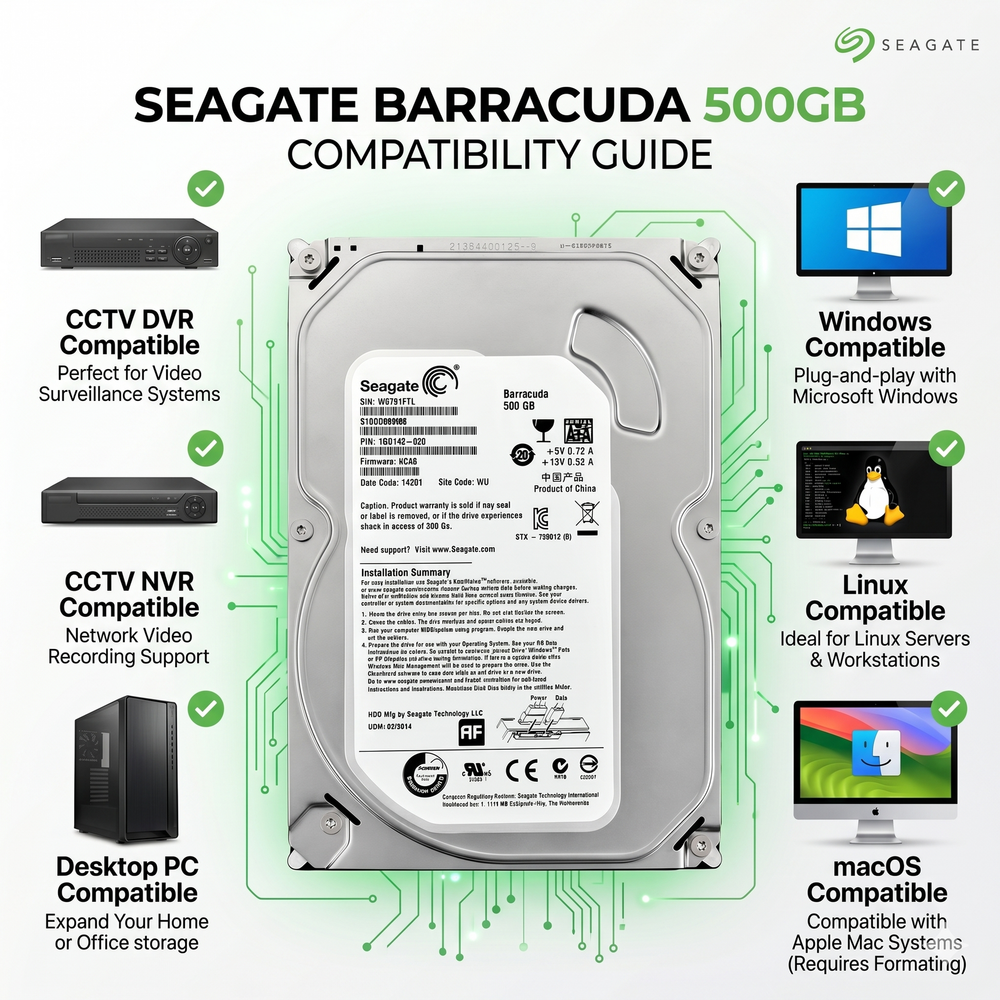 WeKart Seagate 500GB internal hard drive 2 year carry-in replacement warranty
