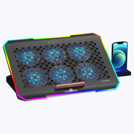  Zebronics NC6500D laptop cooling pad with RGB LED lighting and six 70mm fans