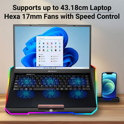Side view of laptop cooling pad showing 5 position height adjustment mechanism