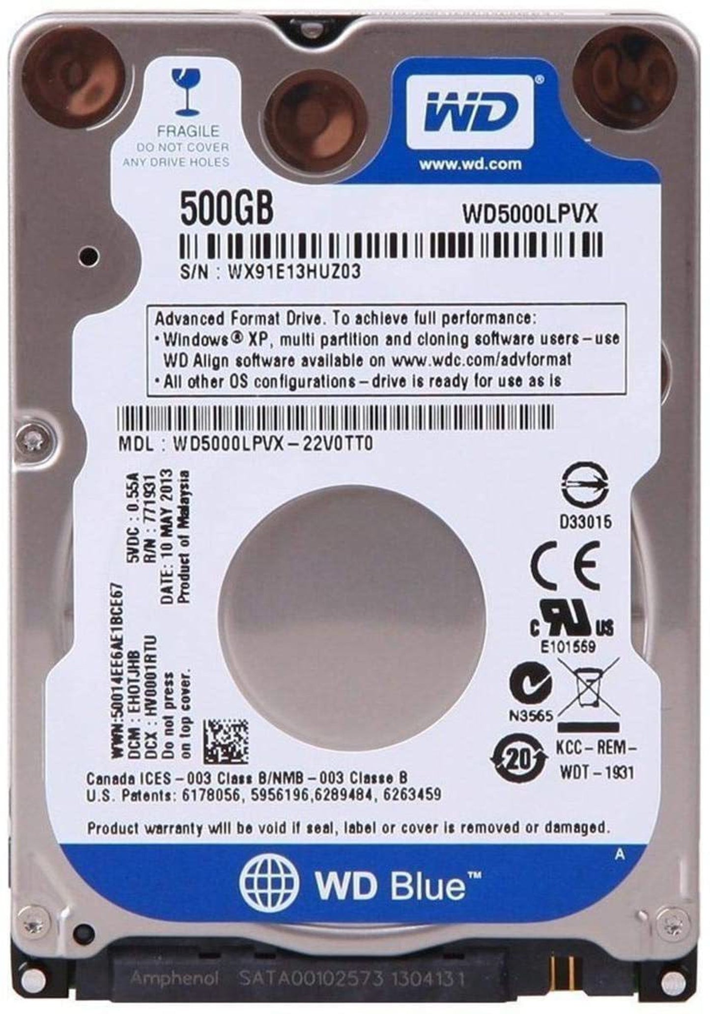 WD Blue 500GB laptop hard disk WD5000LPCX open box drive
